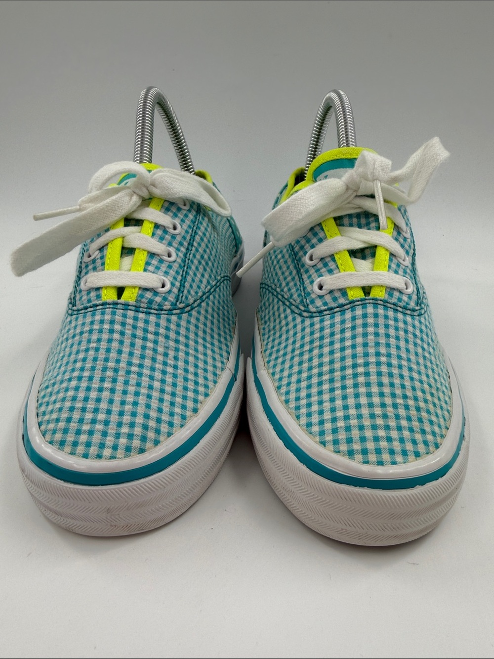 Keds Double Dutch Teal Polka Dot & Gingham Sneakers Neon Lime Trim Women's 6.5 - Picture 7 of 16
